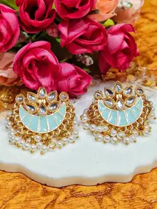 FEMMIBELLA Gold-Plated Crescent Shaped Meenakari Beaded Chandbalis Earrings