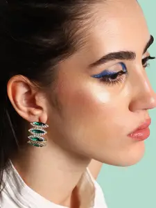 SOHI Gold-Plated Stone-Studded Half Hoop Earrings