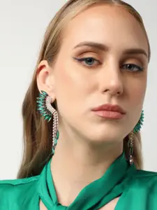 SOHI Gold-Plated Stone-Studded Drop Earrings