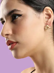 SOHI Gold Plated Floral Shaped Stone Studs Earrings