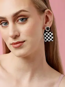 SOHI Gold Plated Checked Contemporary Sone Beaded Drop Earrings