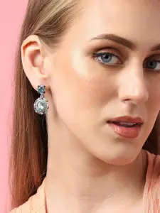 SOHI Silver Plated Contemporary Stone Studded Drop Earrings