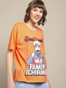 Free Authority Naruto Printed Drop-Shoulder Sleeves Cotton T-Shirt