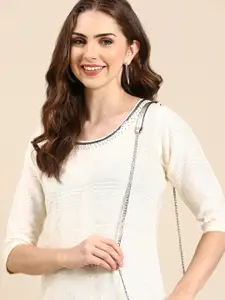 SHOWOFF Scoop Neck Abstract Embroidered Sequined Kurta