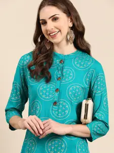 SHOWOFF Ethnic Motifs Printed Mandarin Collar Kurta