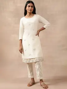 W White Ethnic Motifs Embellished Regular Kurta