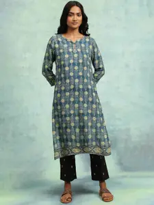 W The Folksong Collection Ethnic Motifs Printed Keyhole Neck Straight Kurta
