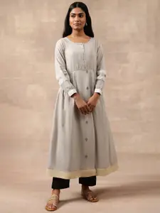 W The Folksong Collection Grey Ethnic Motifs Woven Design A-Line Kurta