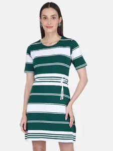 Monte Carlo Round Neck Striped T-shirt Dress With Belt