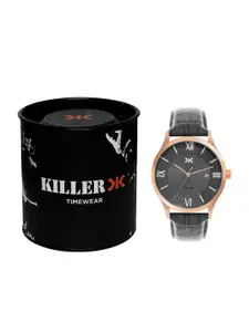 Killer Men Brass Dial & Leather Bracelet Style Straps Analogue Watch KLMO75I
