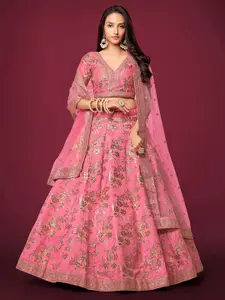 FABPIXEL Embroidered Zari Semi-Stitched Lehenga & Unstitched Blouse With Dupatta