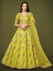 FABPIXEL Embroidered Semi-Stitched Lehenga & Unstitched Blouse With Dupatta