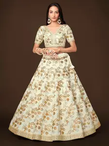 FABPIXEL Embroidered Zari Semi-Stitched Lehenga & Unstitched Blouse With Dupatta