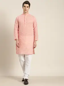 SOJANYA Men Embroidered Regular Thread Work Pure Cotton Kurta with Churidar