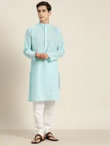 SOJANYA Men Embroidered Regular Thread Work Pure Cotton Kurta with Churidar