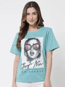 The Dry State Turquoise Blue Graphic Printed Oversize Fit Cotton T-Shirt