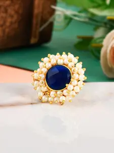 Silvermerc Designs Gold-Plated Pearl-Studded Adjustable Finger Ring