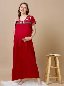 9shines Label Floral Embroidered Maternity Maxi Nightdress