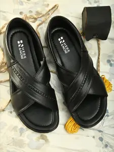 HERE&NOW Men Black Textured Comfort Sandals