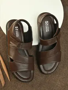 HERE&NOW Men Brown Textured Comfort Sandals
