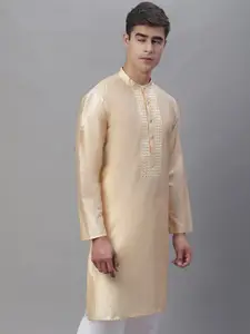 Anouk Mandarin Collar Mirror Work Silk Cotton Kurta