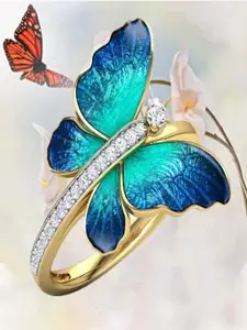UNIVERSITY TRENDZ Gold-Plated & Crystals Studded Butterfly Ring