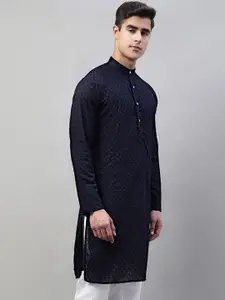 Jompers Band Collar Embroidered Straight Pure Cotton Kurta