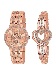 CERO Women Bracelet Style Straps Analogue Watch & Bracelet C-Com-Rose Gold-Heart