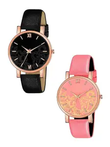 CERO Women Pack of 2 Analogue Watch C-Com2-Black-PINK-Flow