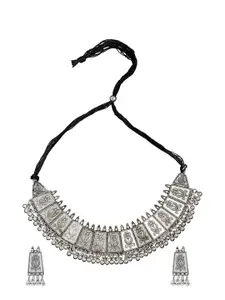 Shining Jewel - By Shivansh Oxidised Silver-Plated  Necklace & Earrings Set