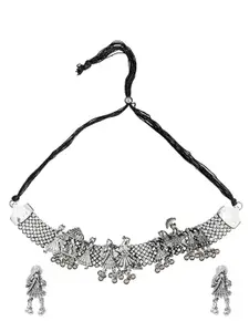 Shining Jewel - By Shivansh Oxidised  Silver-Plated Necklace & Earrings Set