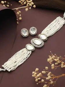 Saraf RS Jewellery Rhodium-Plated Stoned Studded  Necklace & Earrings Set