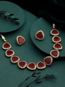 Saraf RS Jewellery Rhodium-Plated Stone-Studded Necklace & Earrings Set