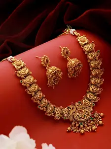 Saraf RS Jewellery Gold-Plated CZ-Studded  Necklace & Earrings Set