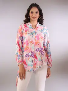 JISORA Pink & Blue Floral Print Shirt Style Top