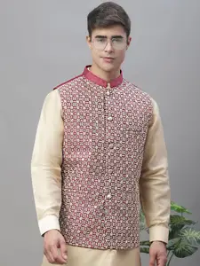 Anouk Men Maroon Embroidered Nehru Jackets