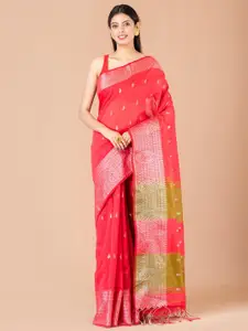 Laa Calcutta Ethnic Motif Woven Design Zari Silk Cotton Saree
