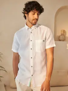 Andamen Spread Collar Short Sleeves Premium Linen Casual Shirt