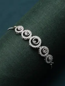 ZENEME Women Rhodium-Plated American Diamond Cuff Bracelet