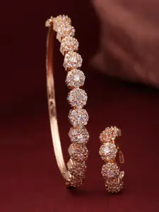 ZENEME Rose Gold-Plated American Diamond-Studded Bangle-Style Bracelet & Ring