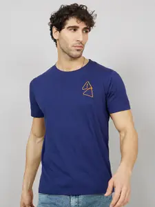 Styli Blue Round Neck Short Sleeves Cotton T-shirt