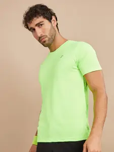 Styli Green Round Neck Dry-Fit Active Sports T-shirt with Brand Logo Detail