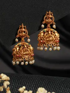 Saraf RS Jewellery Gold-Plated Contemporary Temple Jhumkas Earrings