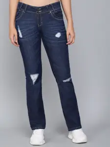 GUTI Women High-Rise Mildly Distressed Whiskers & chevrons Bootcut Stretchable Jeans