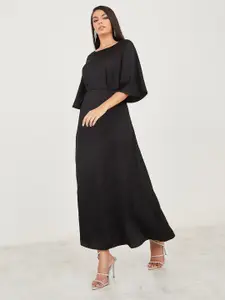 Styli Black Round Neck Flared Sleeve Maxi Dress