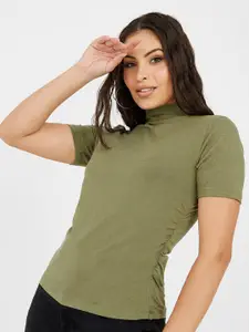 Styli Olive Green High Neck Slim Fit T-shirt