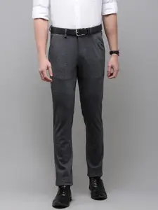 Van Heusen Men Solid Skinny Fit Mid-Rise Plain Knitted Flat-Front Formal Trousers