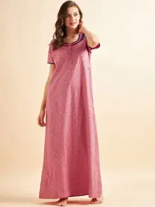 Sweet Dreams Pink Geometric Printed Pure Cotton Maxi Nightdress