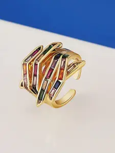 ZIVOM Gold-Plated & CZ-Studded With Baguette Cut Adjustable Ring