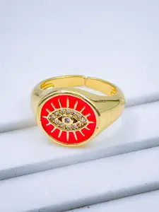 ZIVOM Gold-Plated CZ Studded Evil Eye Adjustable Finger Ring